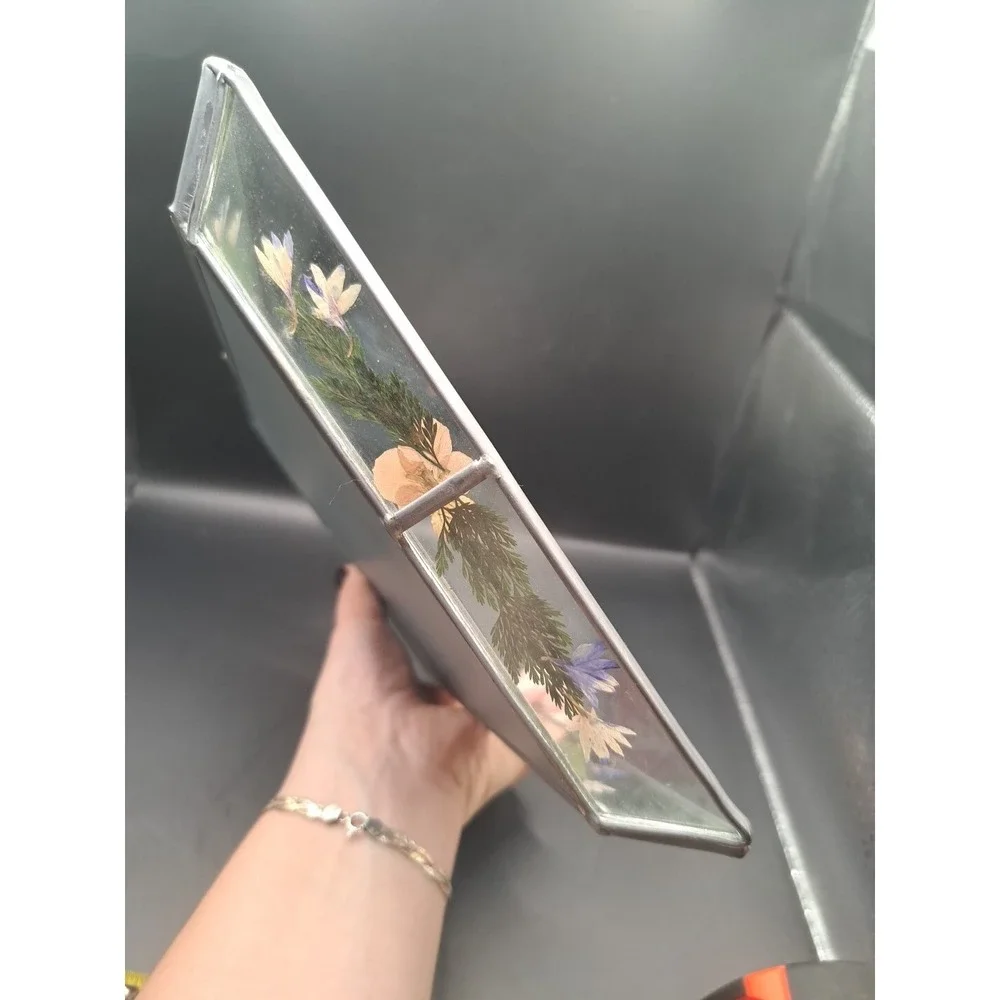 Vintage International Silver Company Glass Handpainted Floral Vanity Tray GUC